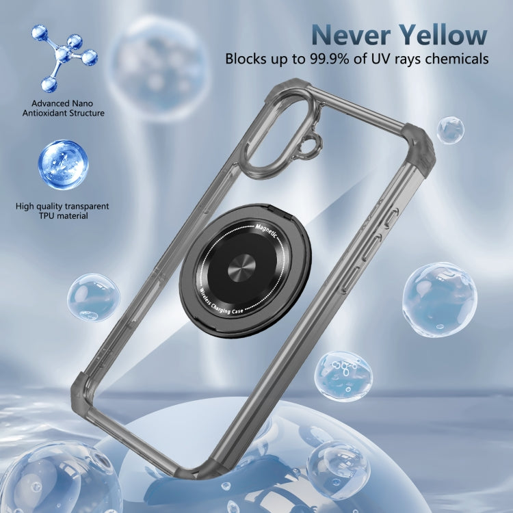 For iPhone 16 Plus Gold Shield CD Pattern MagSafe Magnetic Phone Case with Rotating Stand(Transparent Black) - free shipping - PMC TechLife - Order now!