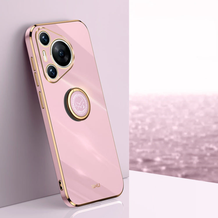 For Huawei Pura 70 XINLI Straight 6D Plating Gold Edge TPU Shockproof Case with Ring Holder(Cherry Purple) - Huawei Cases by XINLI | Online Shopping South Africa | PMC Jewellery | Buy Now Pay Later Mobicred