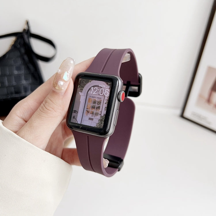 For Apple Watch SE 2023 44mm Magnetic Square Buckle Silicone Watch Band(Fruit Purple) - Watch Bands by PMC Jewellery | Online Shopping South Africa | PMC Jewellery