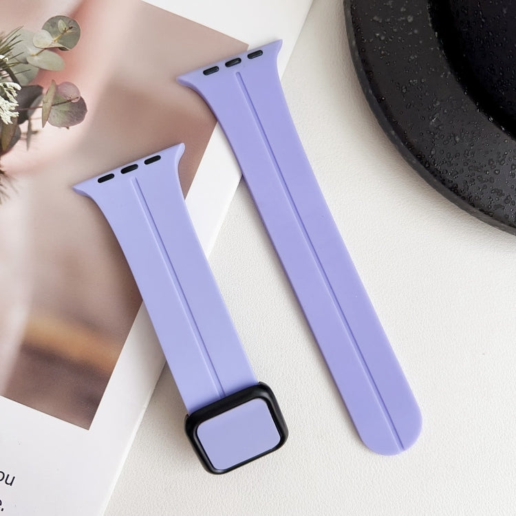 For Apple Watch SE 2023 44mm Magnetic Square Buckle Silicone Watch Band(Lilacs Purple) - Watch Bands by PMC Jewellery | Online Shopping South Africa | PMC Jewellery