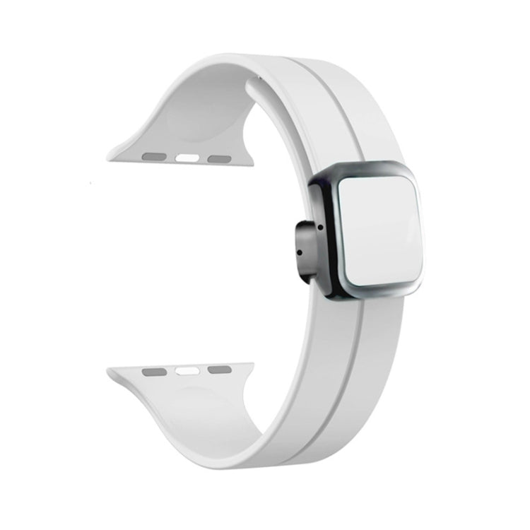 For Apple Watch SE 2023 40mm Magnetic Square Buckle Silicone Watch Band(White) - Watch Bands by PMC Jewellery | Online Shopping South Africa | PMC Jewellery