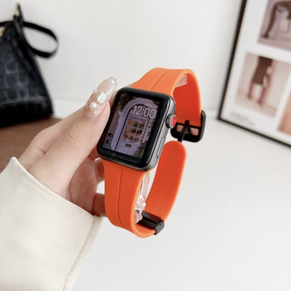 For Apple Watch SE 2023 40mm Magnetic Square Buckle Silicone Watch Band(Orange) - Watch Bands by PMC Jewellery | Online Shopping South Africa | PMC Jewellery