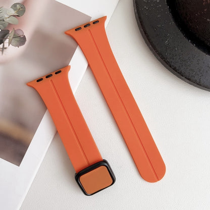 For Apple Watch SE 2023 40mm Magnetic Square Buckle Silicone Watch Band(Orange) - Watch Bands by PMC Jewellery | Online Shopping South Africa | PMC Jewellery