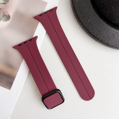 For Apple Watch SE 2023 40mm Magnetic Square Buckle Silicone Watch Band(Wine Red) - Watch Bands by PMC Jewellery | Online Shopping South Africa | PMC Jewellery