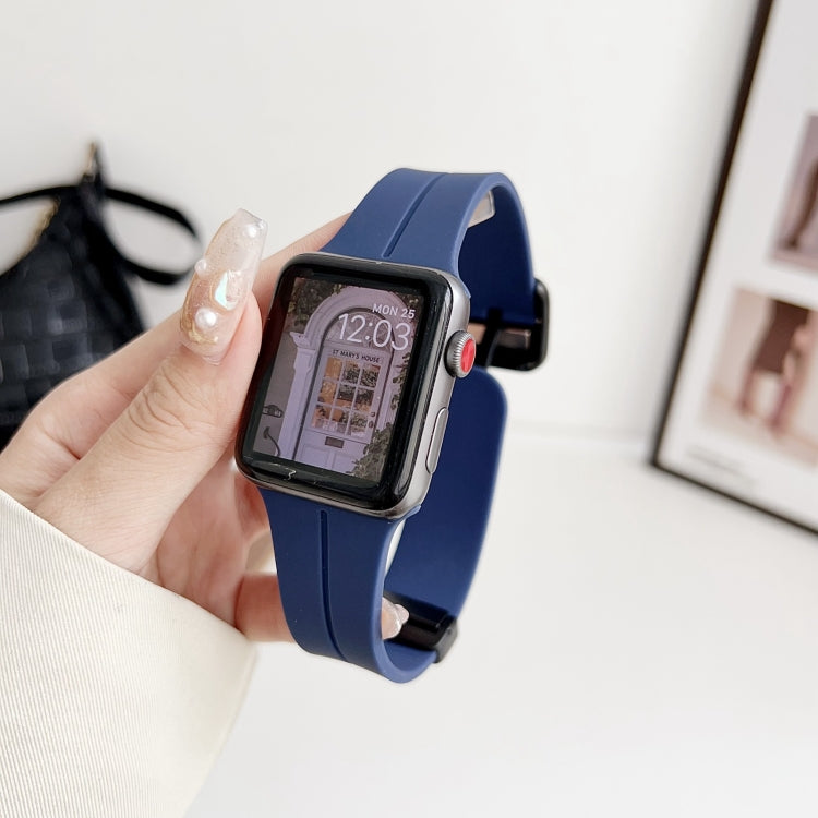 For Apple Watch SE 2023 40mm Magnetic Square Buckle Silicone Watch Band(Midnight Blue) - Watch Bands by PMC Jewellery | Online Shopping South Africa | PMC Jewellery