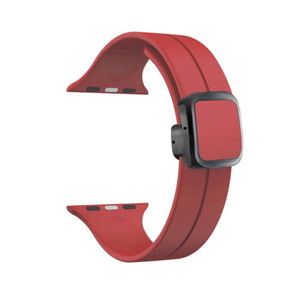 For Apple Watch Series 9 45mm Magnetic Square Buckle Silicone Watch Band(Red) - Watch Bands by PMC Jewellery | Online Shopping South Africa | PMC Jewellery