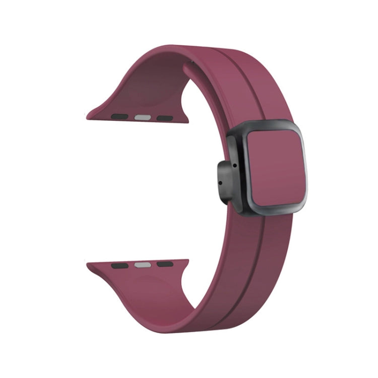 For Apple Watch Series 9 45mm Magnetic Square Buckle Silicone Watch Band(Wine Red) - Watch Bands by PMC Jewellery | Online Shopping South Africa | PMC Jewellery