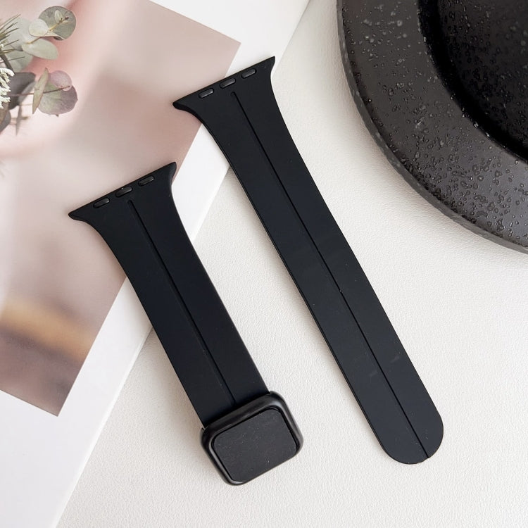 For Apple Watch Series 9 41mm Magnetic Square Buckle Silicone Watch Band(Black) - Watch Bands by PMC Jewellery | Online Shopping South Africa | PMC Jewellery