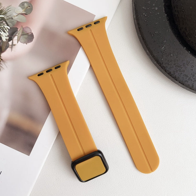 For Apple Watch Ultra 49mm Magnetic Square Buckle Silicone Watch Band(Yellow) - Watch Bands by PMC Jewellery | Online Shopping South Africa | PMC Jewellery