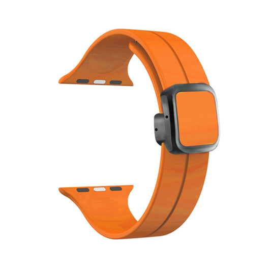 For Apple Watch SE 2022 44mm Magnetic Square Buckle Silicone Watch Band(Orange) - Watch Bands by PMC Jewellery | Online Shopping South Africa | PMC Jewellery