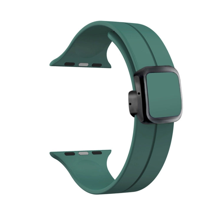 For Apple Watch Series 7 45mm Magnetic Square Buckle Silicone Watch Band(Pine Green) - Watch Bands by PMC Jewellery | Online Shopping South Africa | PMC Jewellery