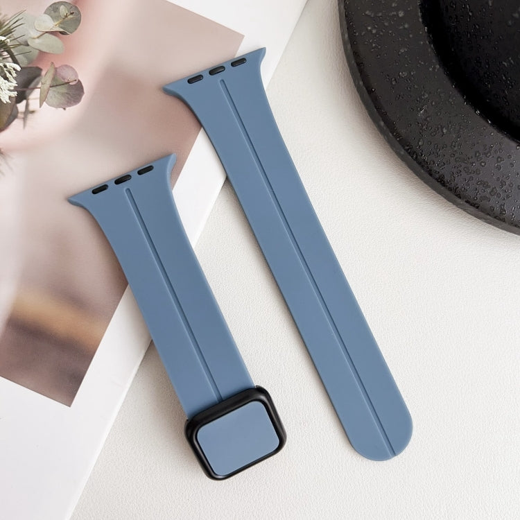 For Apple Watch SE 40mm Magnetic Square Buckle Silicone Watch Band(Blue) - Watch Bands by PMC Jewellery | Online Shopping South Africa | PMC Jewellery