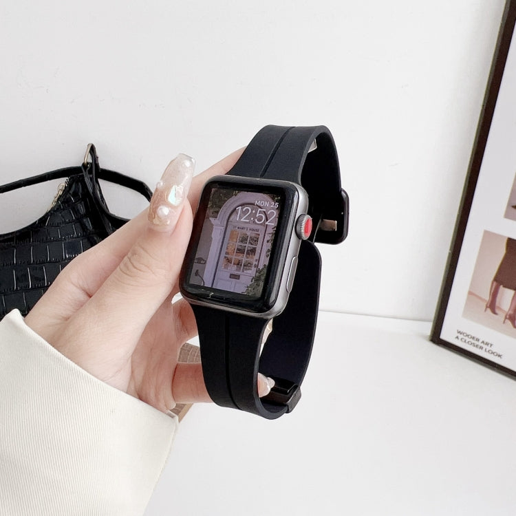 For Apple Watch SE 40mm Magnetic Square Buckle Silicone Watch Band(Black) - free shipping - PMC TechLife - Order now!