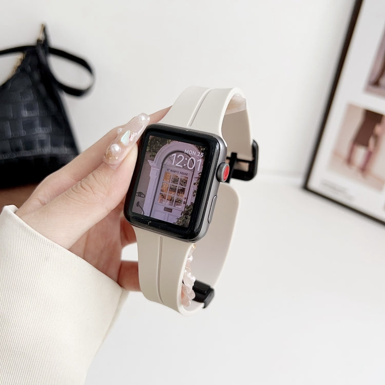 For Apple Watch SE 40mm Magnetic Square Buckle Silicone Watch Band(Starlight) - Watch Bands by PMC TechLife | Online Shopping South Africa | PMC TechLife