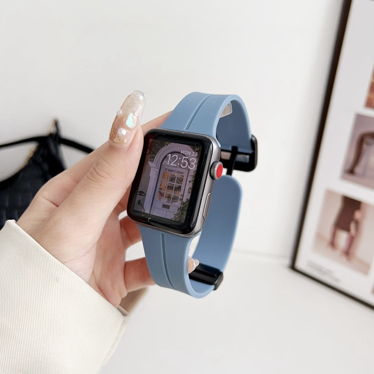 For Apple Watch 42mm Magnetic Square Buckle Silicone Watch Band(Blue) - Watch Bands by PMC TechLife | Online Shopping South Africa | PMC TechLife