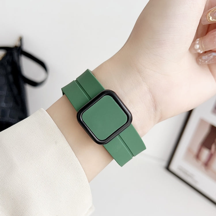 For Apple Watch Ultra 2 49mm Magnetic Square Buckle Silicone Watch Band(Pine Green) - Watch Bands by PMC Jewellery | Online Shopping South Africa | PMC Jewellery