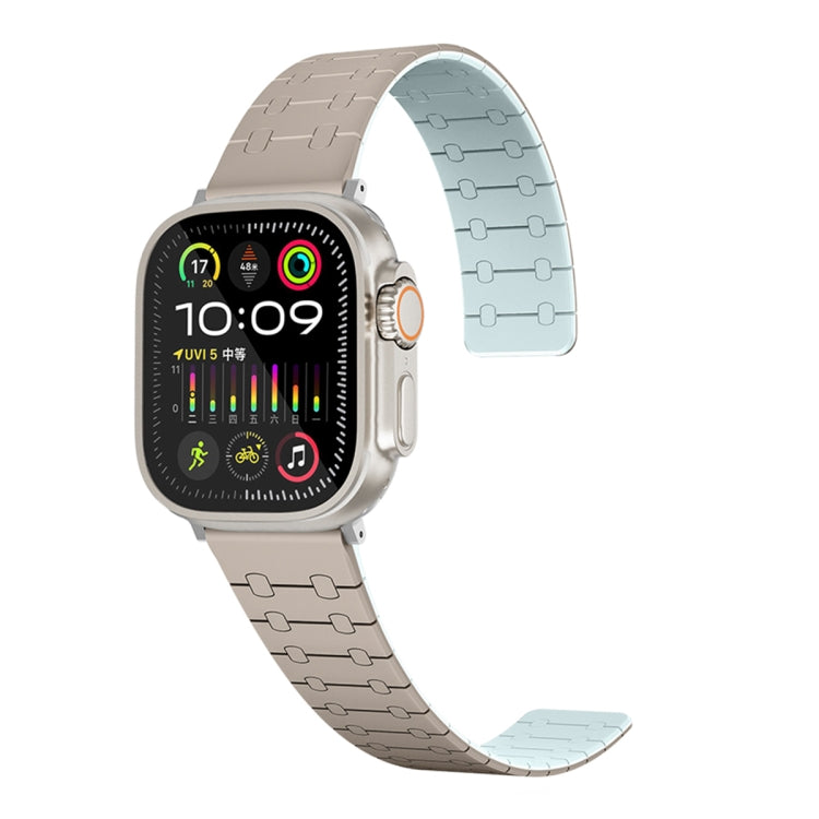 For Apple Watch Ultra 2 49mm Two Color Loop Magnetic Silicone Watch Band(Khaki+Light Green) - Watch Bands by PMC Jewellery | Online Shopping South Africa | PMC Jewellery