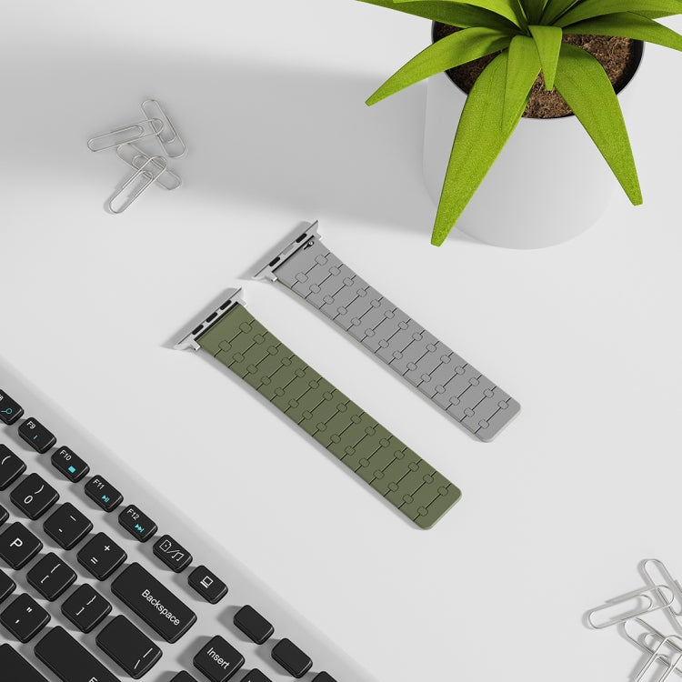 For Apple Watch Series 9 45mm Two Color Loop Magnetic Silicone Watch Band(Green+Grey) - Watch Bands by PMC Jewellery | Online Shopping South Africa | PMC Jewellery