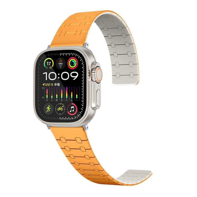 For Apple Watch Series 8 45mm Two Color Loop Magnetic Silicone Watch Band(Orange+Starlight) - Watch Bands by PMC Jewellery | Online Shopping South Africa | PMC Jewellery