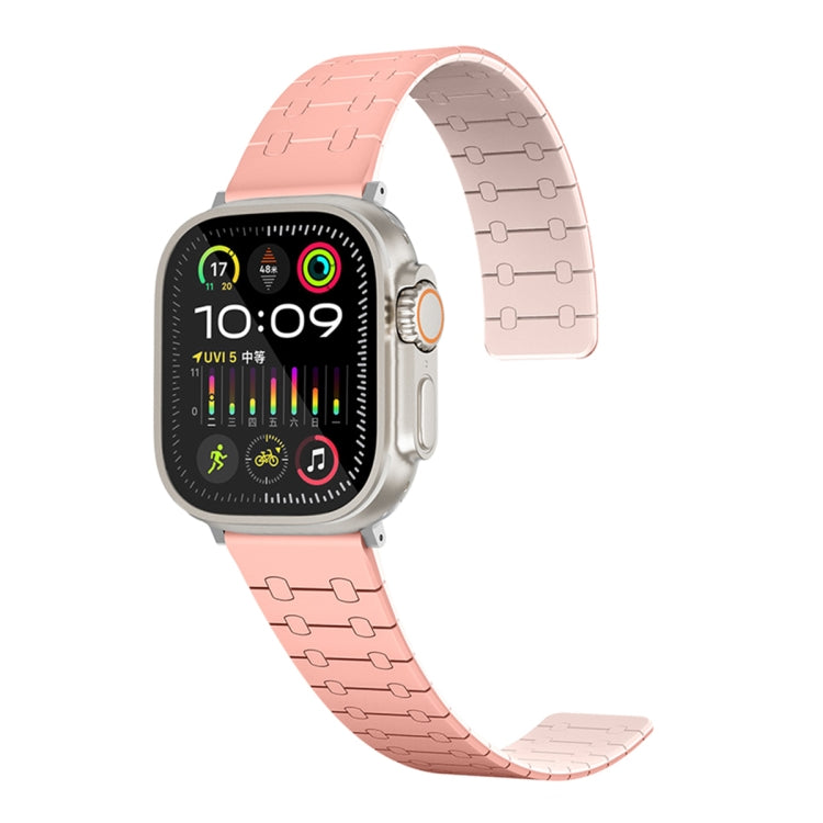 For Apple Watch SE 2022 44mm Two Color Loop Magnetic Silicone Watch Band(Peach+Light Pink) - Watch Bands by PMC Jewellery | Online Shopping South Africa | PMC Jewellery