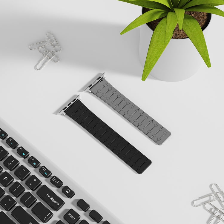 For Apple Watch Series 7 45mm Two Color Loop Magnetic Silicone Watch Band(Black+Grey) - Watch Bands by PMC Jewellery | Online Shopping South Africa | PMC Jewellery