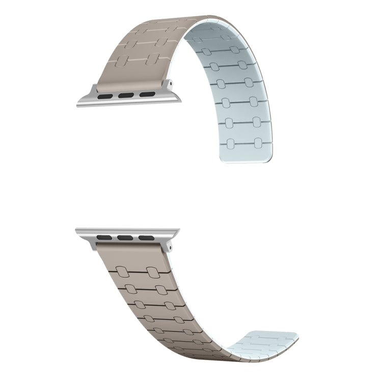 For Apple Watch SE 44mm Two Color Loop Magnetic Silicone Watch Band(Khaki+Light Green) - Watch Bands by PMC TechLife | Online Shopping South Africa | PMC TechLife