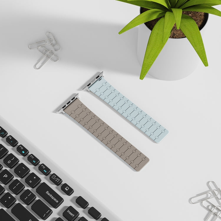 For Apple Watch SE 44mm Two Color Loop Magnetic Silicone Watch Band(Khaki+Light Green) - Watch Bands by PMC TechLife | Online Shopping South Africa | PMC TechLife