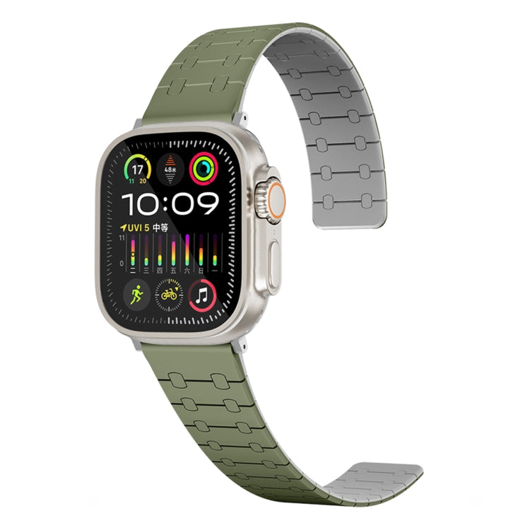 For Apple Watch Series 2 42mm Two Color Loop Magnetic Silicone Watch Band(Green+Grey) - Watch Bands by PMC TechLife | Online Shopping South Africa | PMC TechLife