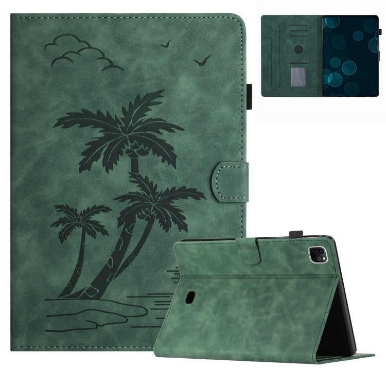 For iPad Pro 11 2024 Coconut Tree Embossed Smart Leather Tablet Case(Green) - iPad Pro 11 2024 Cases by PMC TechLife | Online Shopping South Africa | PMC TechLife | Buy Now Pay Later Mobicred