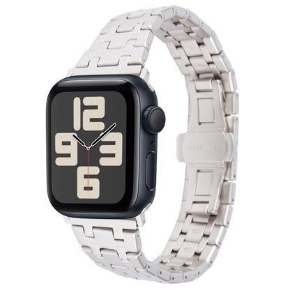 For Apple Watch SE 2023 44mm Double T Stainless Steel Watch Band(Starlight) - Watch Bands by PMC Jewellery | Online Shopping South Africa | PMC Jewellery