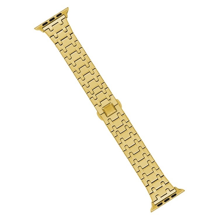 For Apple Watch Series 9 45mm Double T Stainless Steel Watch Band(Gold) - Watch Bands by PMC Jewellery | Online Shopping South Africa | PMC Jewellery