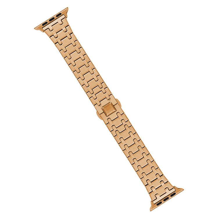 For Apple Watch Series 9 41mm Double T Stainless Steel Watch Band(Rose Gold) - Watch Bands by PMC Jewellery | Online Shopping South Africa | PMC Jewellery