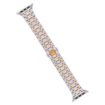 For Apple Watch Ultra 49mm Double T Stainless Steel Watch Band(Silver Rose Gold) - Watch Bands by PMC Jewellery | Online Shopping South Africa | PMC Jewellery