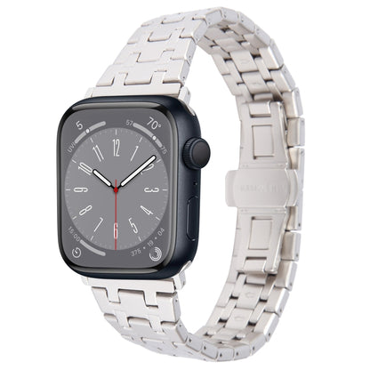 For Apple Watch Series 8 41mm Double T Stainless Steel Watch Band(Starlight) - Watch Bands by PMC Jewellery | Online Shopping South Africa | PMC Jewellery