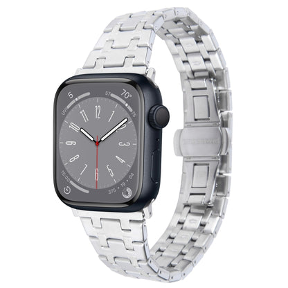 For Apple Watch Series 8 41mm Double T Stainless Steel Watch Band(Silver) - Watch Bands by PMC Jewellery | Online Shopping South Africa | PMC Jewellery