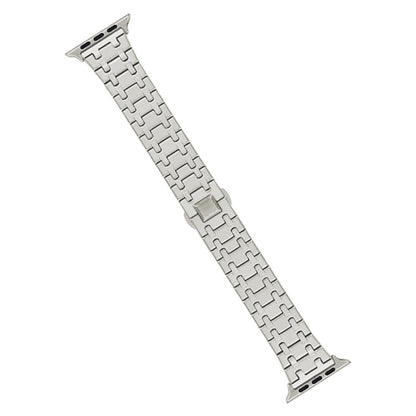 For Apple Watch Series 7 45mm Double T Stainless Steel Watch Band(Starlight) - Watch Bands by PMC Jewellery | Online Shopping South Africa | PMC Jewellery