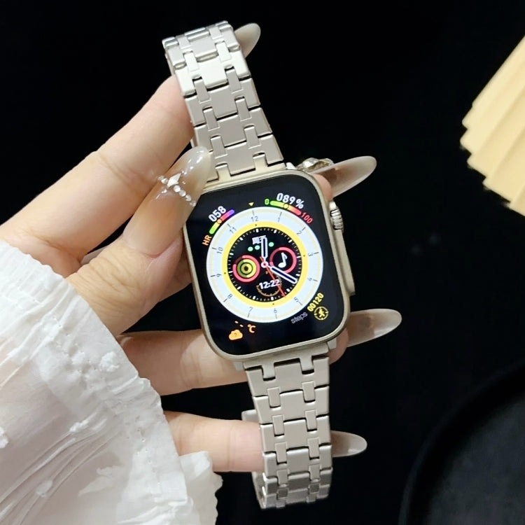 For Apple Watch SE 44mm Double T Stainless Steel Watch Band(Starlight) - Watch Bands by PMC TechLife | Online Shopping South Africa | PMC TechLife
