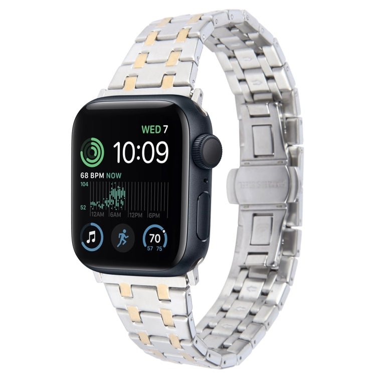 For Apple Watch SE 44mm Double T Stainless Steel Watch Band(Silver Gold) - Watch Bands by PMC Jewellery | Online Shopping South Africa | PMC Jewellery