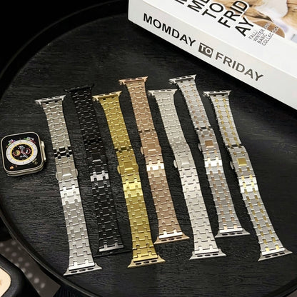 For Apple Watch 42mm Double T Stainless Steel Watch Band(Starlight) - Watch Bands by PMC Jewellery | Online Shopping South Africa | PMC Jewellery