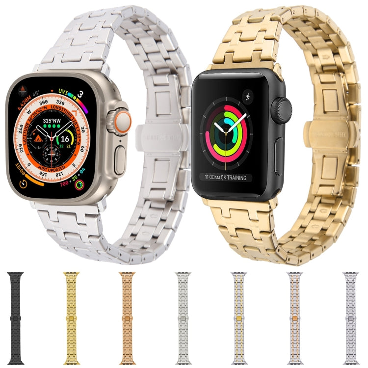 For Apple Watch SE 44mm Double T Stainless Steel Watch Band(Starlight) - Watch Bands by PMC Jewellery | Online Shopping South Africa | PMC Jewellery