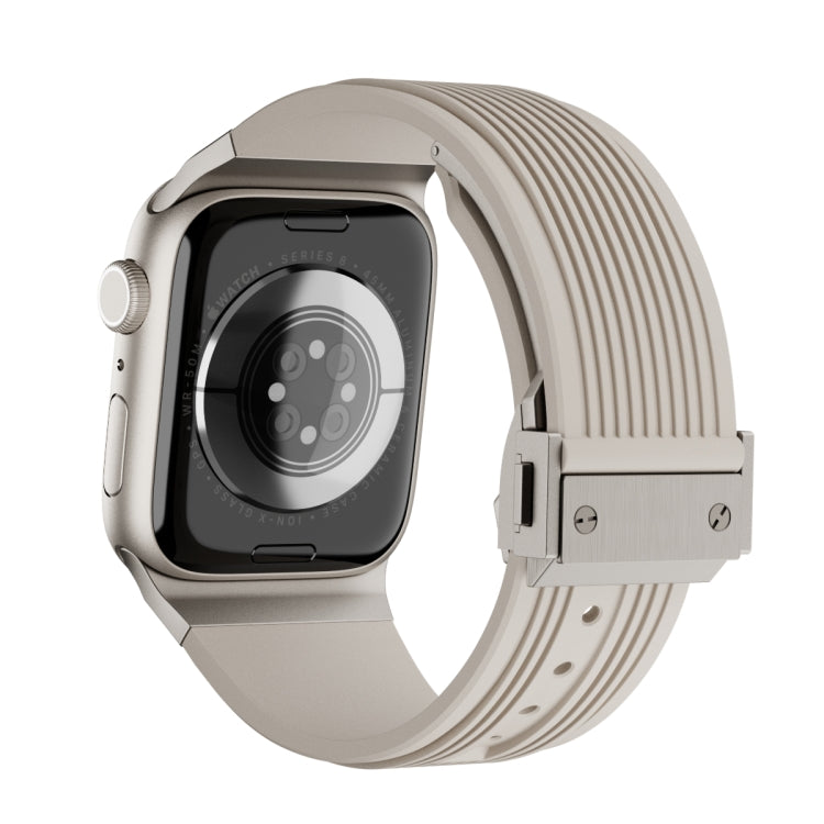For Apple Watch 42mm Vertical Texture Titanium Buckle Elastic Silicone Watch Band(Starlight) - free shipping - PMC TechLife - Order now!
