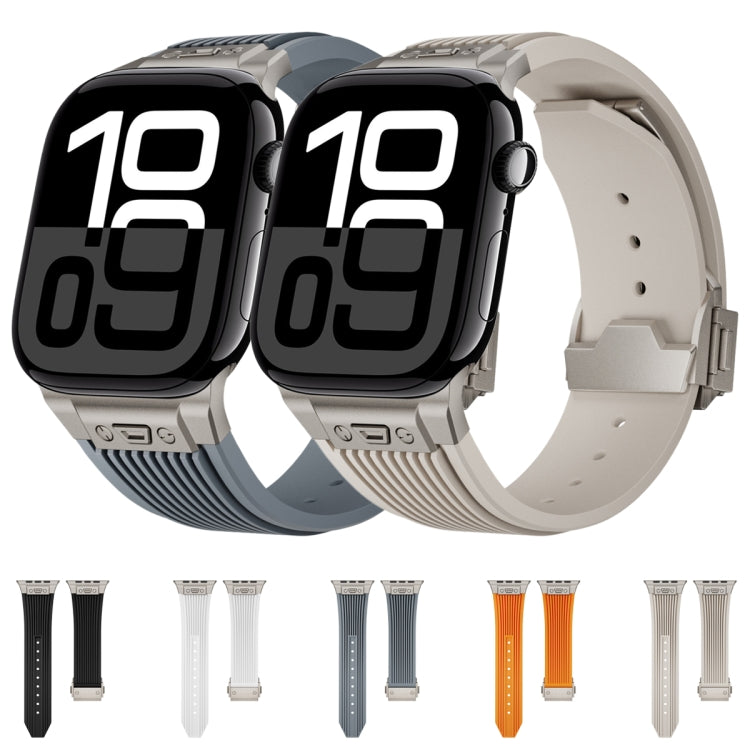 For Apple Watch Series 10 46mm Vertical Texture Titanium Buckle Elastic Silicone Watch Band(Black) - free shipping - PMC TechLife - Order now!