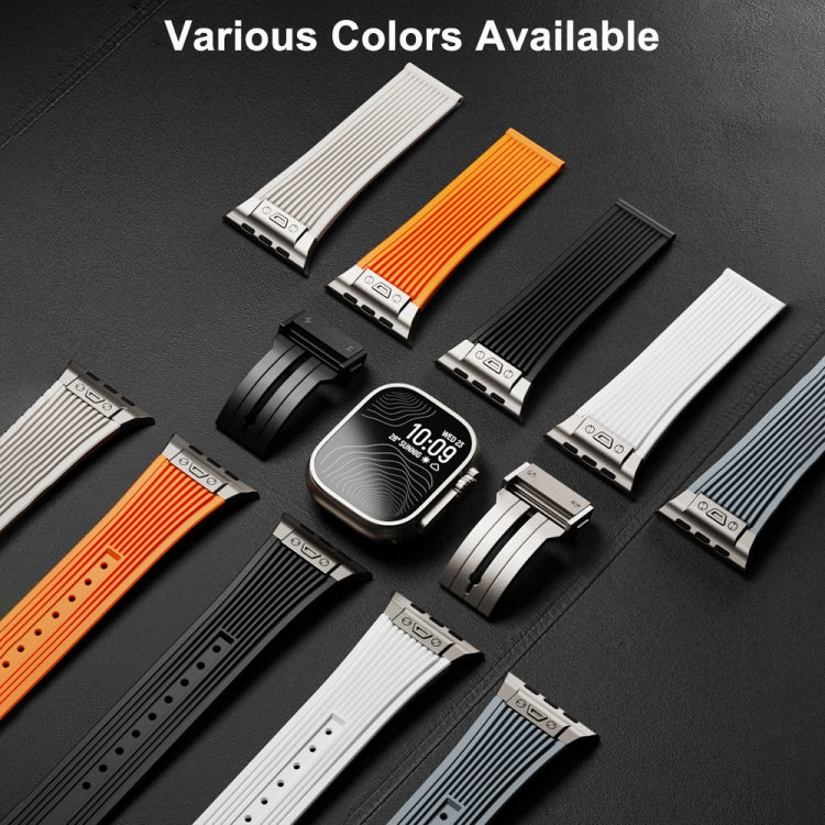 For Apple Watch Series 9 45mm Vertical Texture Titanium Buckle Elastic Silicone Watch Band(Black) - Watch Bands by PMC TechLife | Online Shopping South Africa | PMC TechLife | Buy Now Pay Later Mobicred