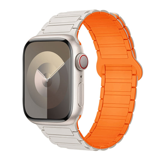 For Apple Watch SE 2022 40mm I-Shaped Magnetic Silicone Watch Band(White Orange) - Watch Bands by PMC Jewellery | Online Shopping South Africa | PMC Jewellery