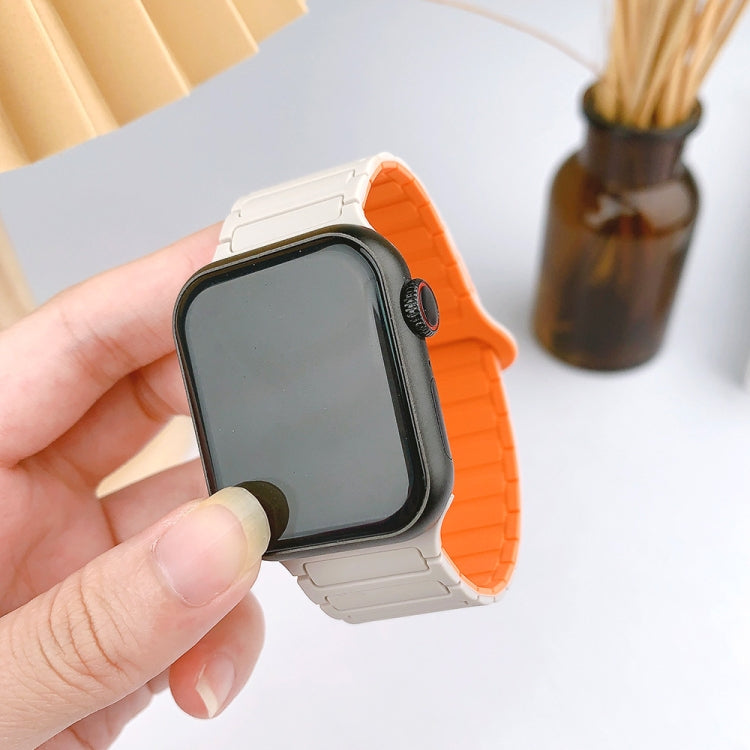 For Apple Watch 42mm I-Shaped Magnetic Silicone Watch Band(White Orange) - Watch Bands by PMC Jewellery | Online Shopping South Africa | PMC Jewellery