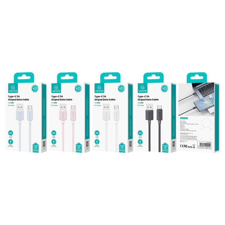 USAMS US-SJ698 USB to USB-C / Type-C 3A Striped Fast Charge Data Cable, Length:3m(Blue) - free shipping - PMc TechLife - Order now!