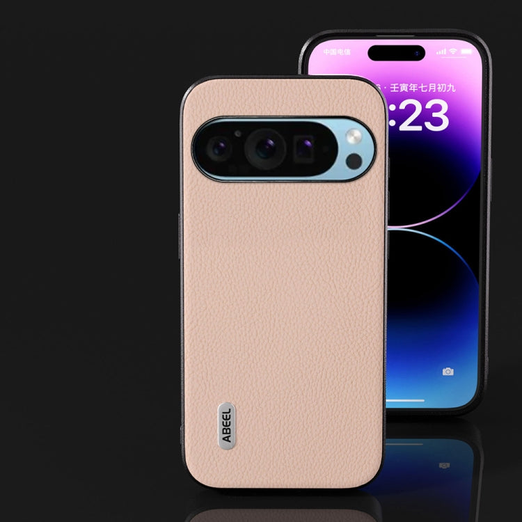 For Google Pixel 9 Pro ABEEL Genuine Leather + PC Litchi Texture Phone Case(Pink Gold) - Google Cases by PMC TechLife | Online Shopping South Africa | PMC TechLife | Buy Now Pay Later Mobicred