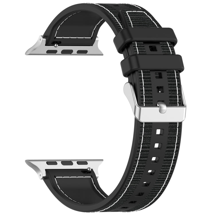 For Apple Watch Ultra 2 49mm Ordinary Buckle Hybrid Nylon Braid Silicone Watch Band(Black) - Watch Bands by PMC Jewellery | Online Shopping South Africa | PMC Jewellery