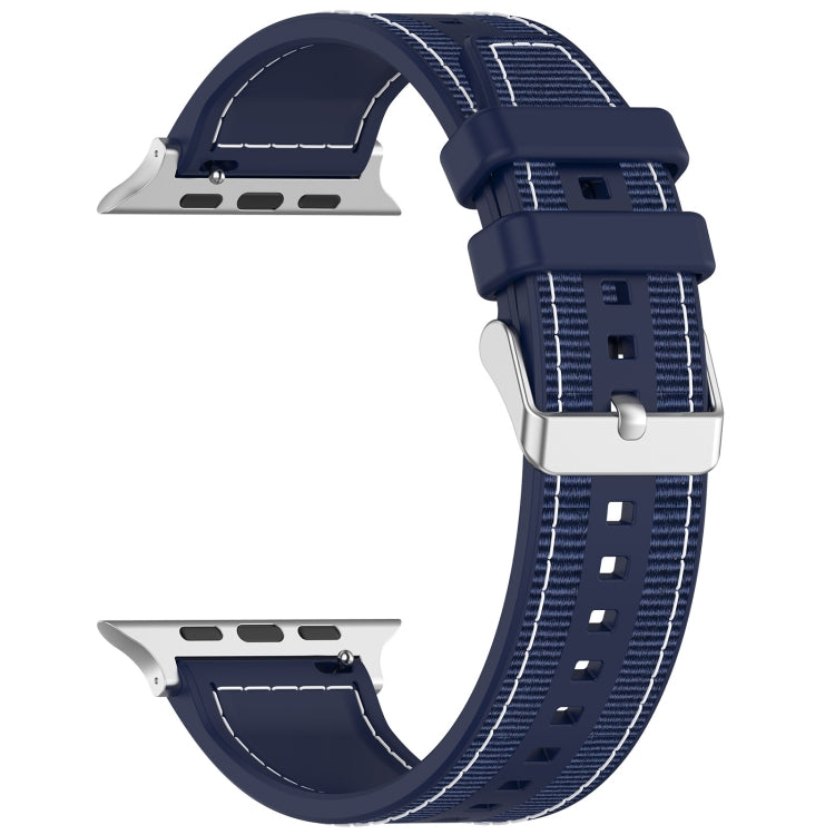 For Apple Watch Series 9 45mm Ordinary Buckle Hybrid Nylon Braid Silicone Watch Band(Midnight Blue) - Watch Bands by PMC Jewellery | Online Shopping South Africa | PMC Jewellery