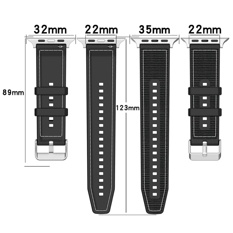 For Apple Watch Series 9 45mm Ordinary Buckle Hybrid Nylon Braid Silicone Watch Band(Black) - Watch Bands by PMC Jewellery | Online Shopping South Africa | PMC Jewellery